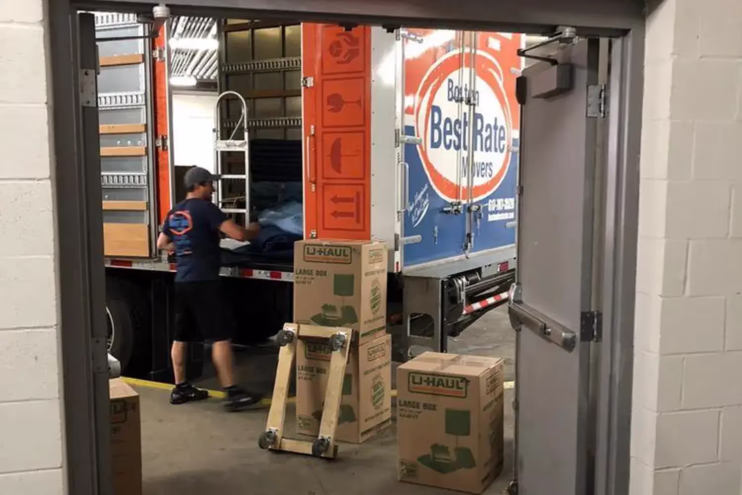 Professional commercial movers handling a Boston office relocation project